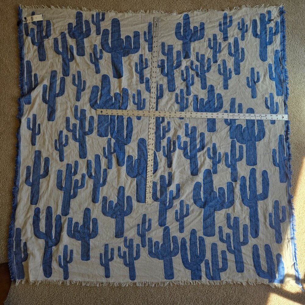 NWT Anthropologie Blue Cactus Sea of Saguaros Square Scarf - Picture 2 of 10